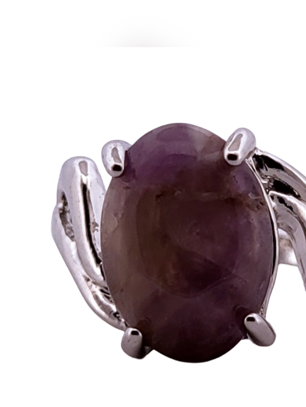 Oval Amethyst Silver Ring, Size 9